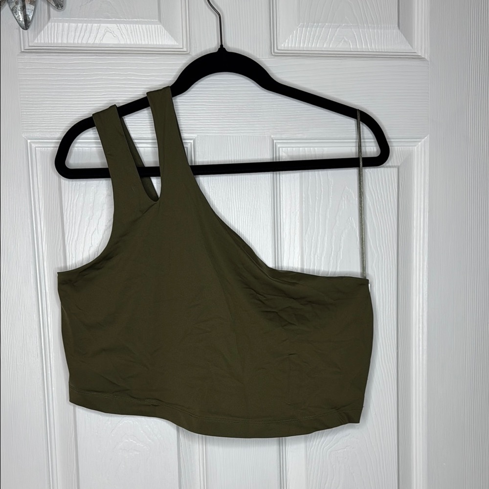Women’s One-Shoulder Sports Bra Crop Top - Olive